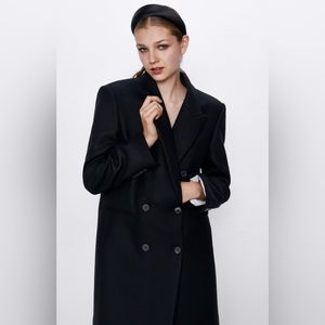 NWT luxe timeless minimalist Zara Manteco wool blend double breasted coat